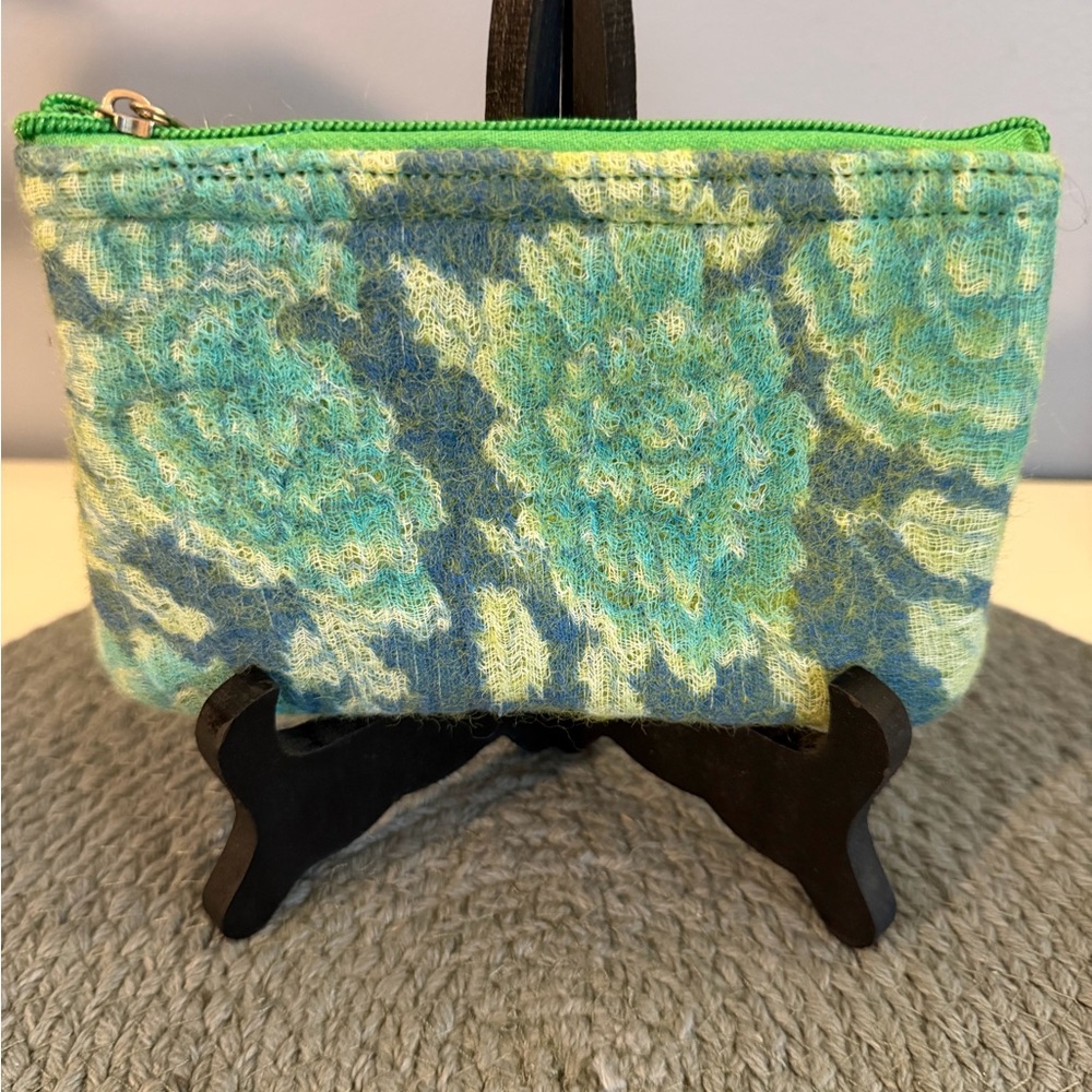 Floral Knit Zip Pouch in Aqua & Lime